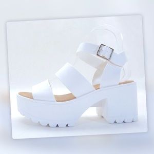 Soda White Chunky Lug Sole Trend Platform Heel Sandals